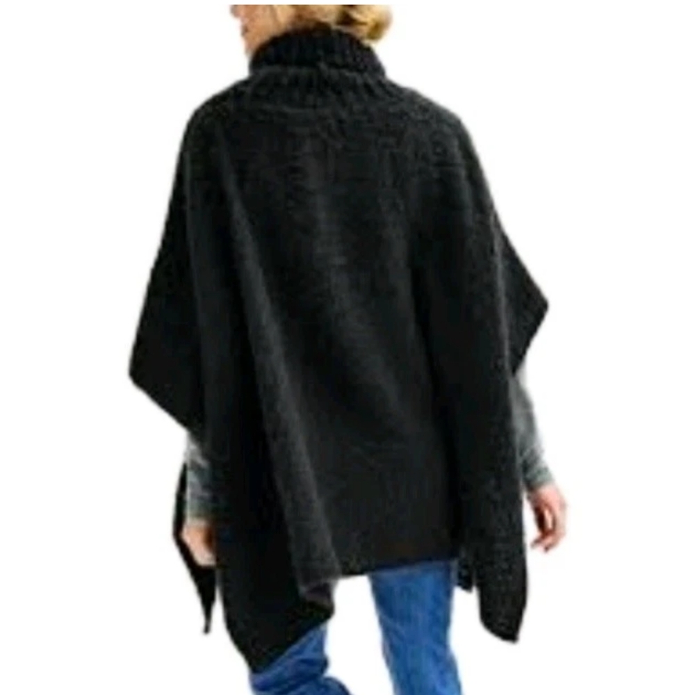 Sonoma Poncho Sweater Woman O/S Black Fuzzy Popcorn Knit Rolled Turtle Neck Nwt